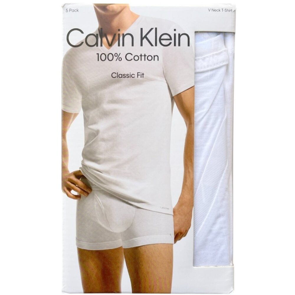 Calvin Klein CK Mens Classic Fit White/Grey V Neck Undershirts T-Shirt - 5 Pack